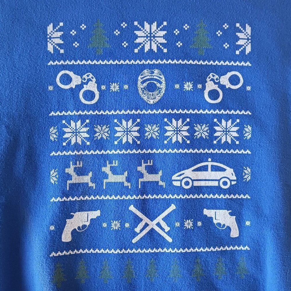 Police‎ themed Ugly Christmas Sweatshirt Gildan Size L Large